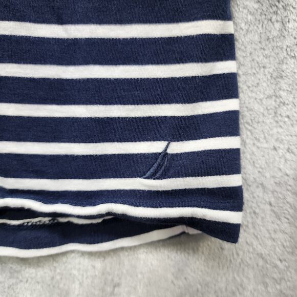 Nautica Top Womens L Blue White Striped Knot Short Sleeves Tee Cotton Casual - Picture 2 of 10